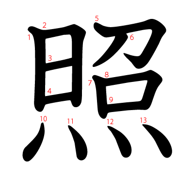 照の教科書体(筆順付き)