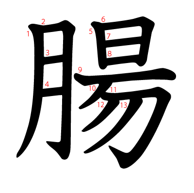 腸の教科書体(筆順付き)