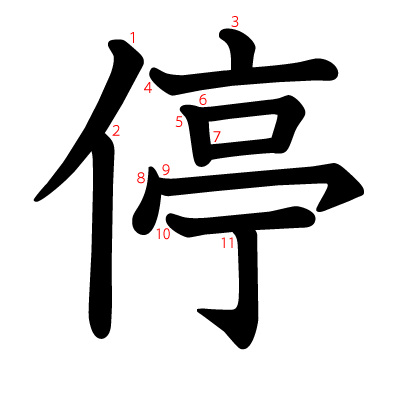 停の教科書体(筆順付き)