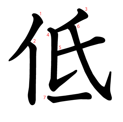 低の教科書体(筆順付き)