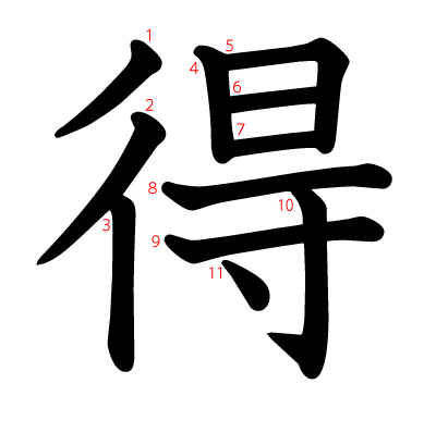 得の教科書体(筆順付き)