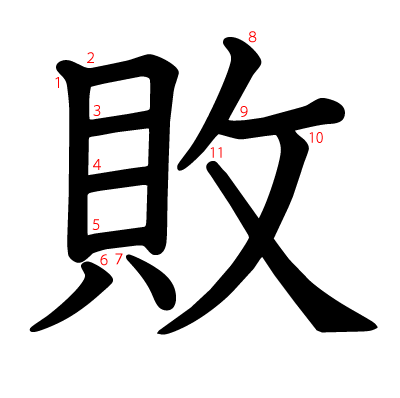 敗の教科書体(筆順付き)