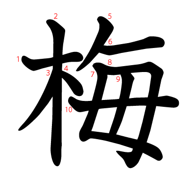 梅の教科書体(筆順付き)