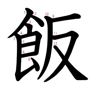 飯の教科書体(筆順付き)