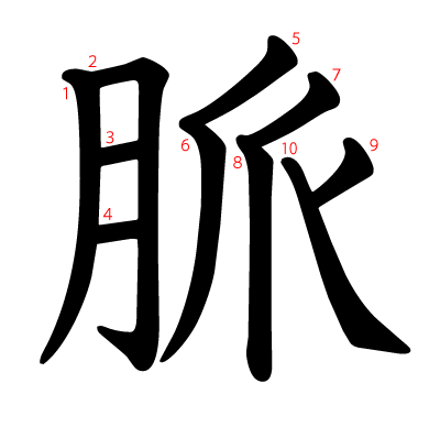 脈の教科書体(筆順付き)