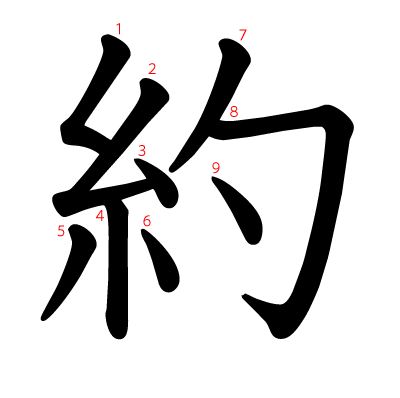 約の教科書体(筆順付き)