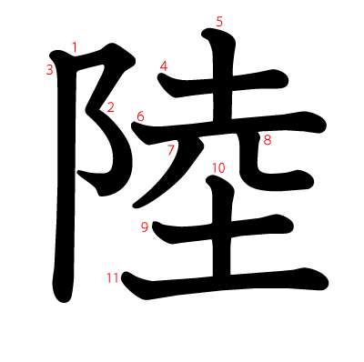 陸の教科書体(筆順付き)