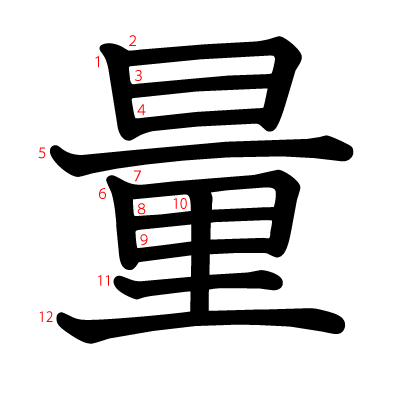 量の教科書体(筆順付き)