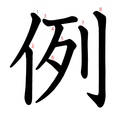 例の教科書体(筆順付き)
