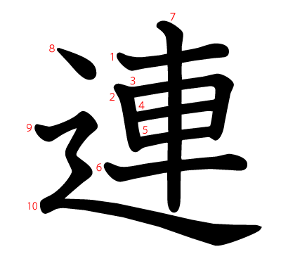連の教科書体(筆順付き)