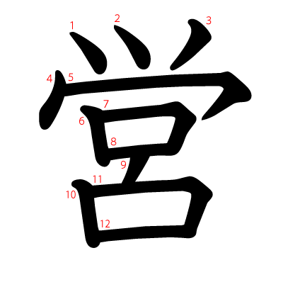 営の教科書体(筆順付き)