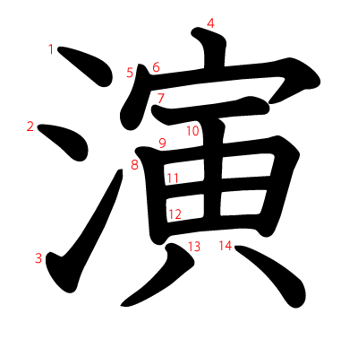 演の教科書体(筆順付き)