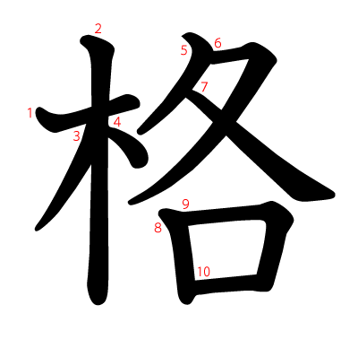 格の教科書体(筆順付き)