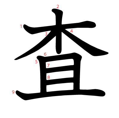 査の教科書体(筆順付き)