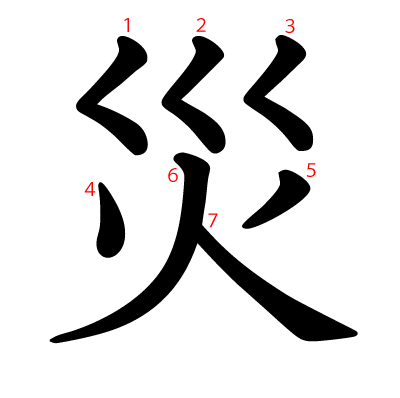 災の教科書体(筆順付き)