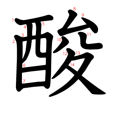 酸の教科書体(筆順付き)