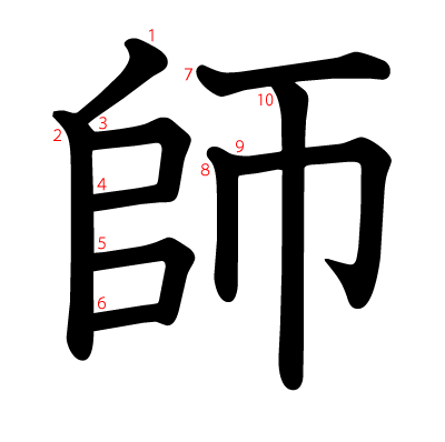 師の教科書体(筆順付き)