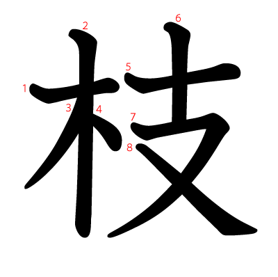 枝の教科書体(筆順付き)