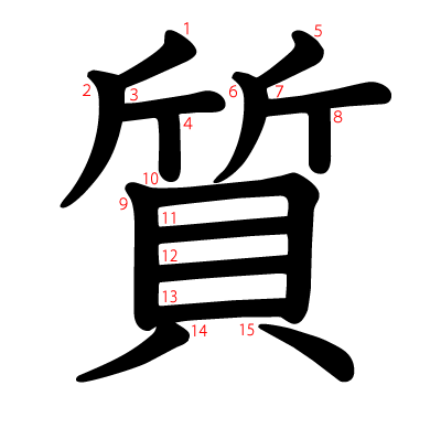 質の教科書体(筆順付き)