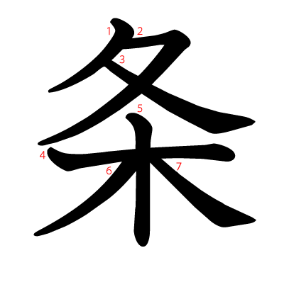 条の教科書体(筆順付き)