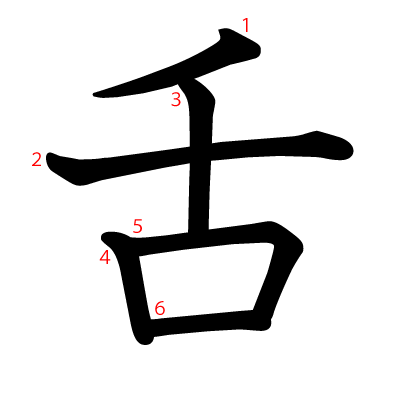 舌の教科書体(筆順付き)