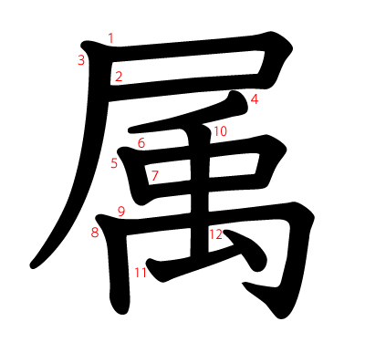 属の教科書体(筆順付き)