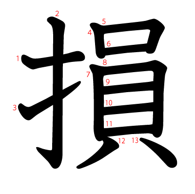 損の教科書体(筆順付き)