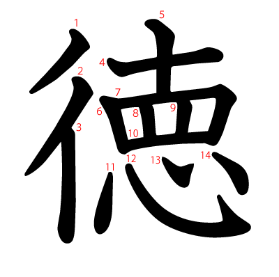 徳の教科書体(筆順付き)