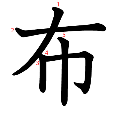 布の教科書体(筆順付き)