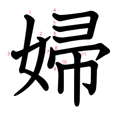 婦の教科書体(筆順付き)