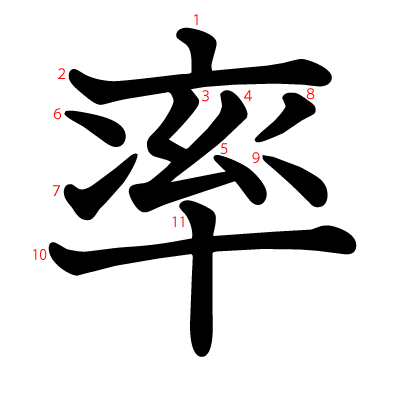 率の教科書体(筆順付き)