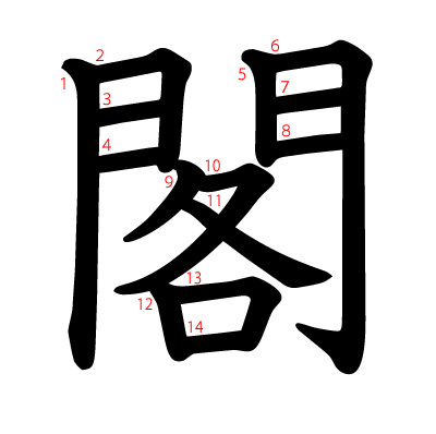 閣の教科書体(筆順付き)