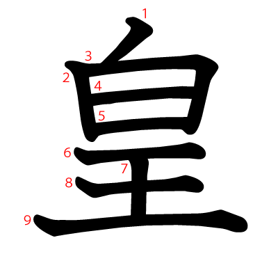 皇の教科書体(筆順付き)