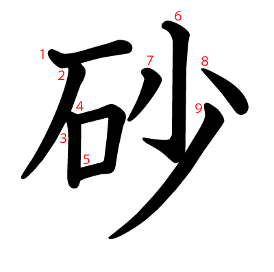 砂の教科書体(筆順付き)