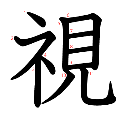 視の教科書体(筆順付き)