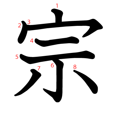 宗の教科書体(筆順付き)