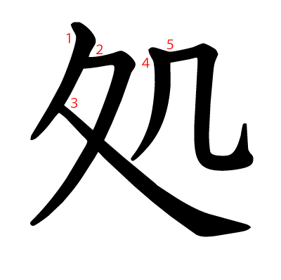 処の教科書体(筆順付き)