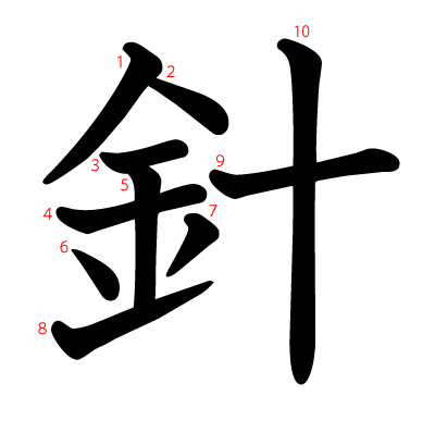 針の教科書体(筆順付き)
