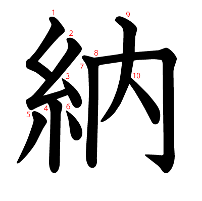 納の教科書体(筆順付き)