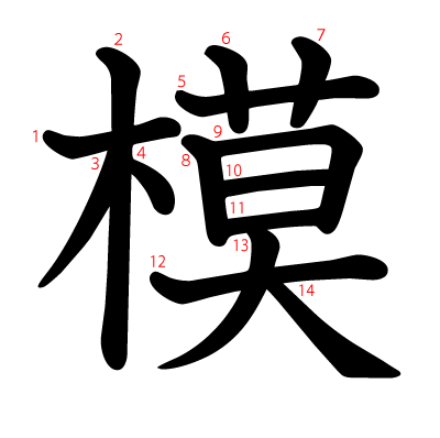 模の教科書体(筆順付き)