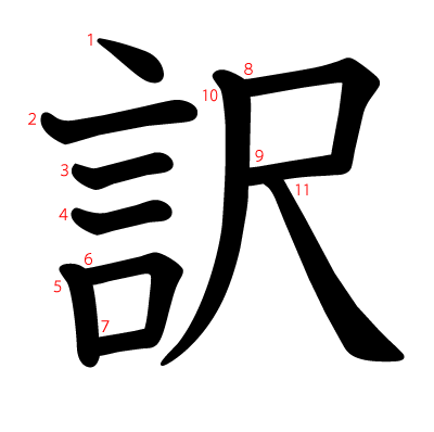 訳の教科書体(筆順付き)