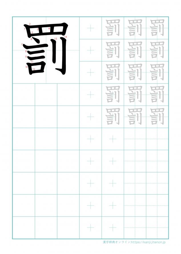 漢字「罰」の練習帳