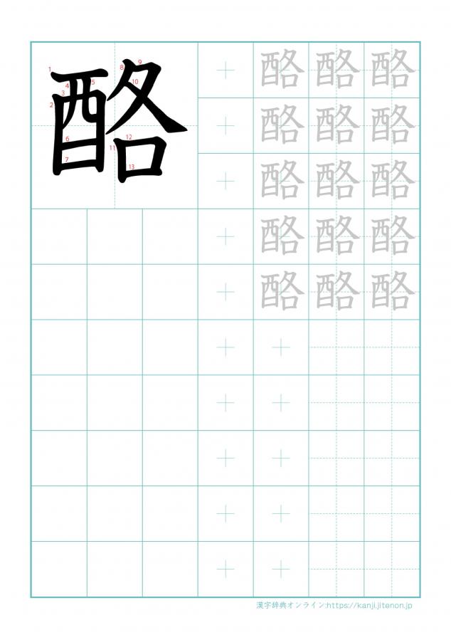 漢字「酪」の練習帳
